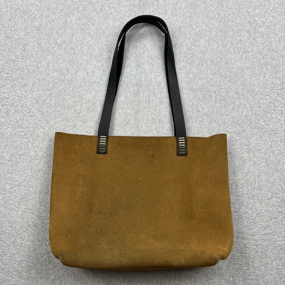 Wolf Leathers Tote Bag Brown Suede Nubuck Leather Stiff Minimalist Whipstitch